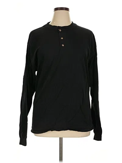 Pre-owned Hanes Long Sleeve Top Black Crew Neck Tops
