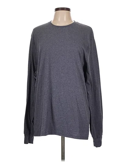 Pre-owned Hanes Long Sleeve Top Gray Crew Neck Tops