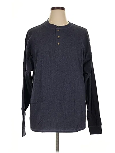 Pre-owned Hanes Long Sleeve Top Gray Crew Neck Tops