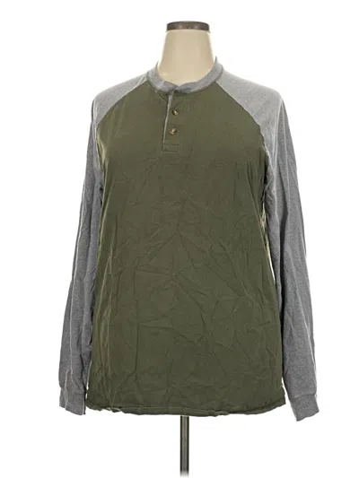Pre-owned Hanes Long Sleeve Top Green Mock Neckline Tops