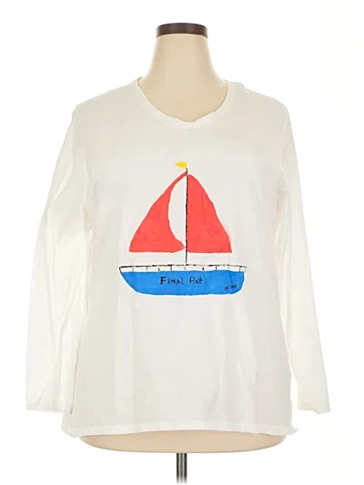 Pre-owned Hanes Long Sleeve Top Ivory Crew Neck Tops