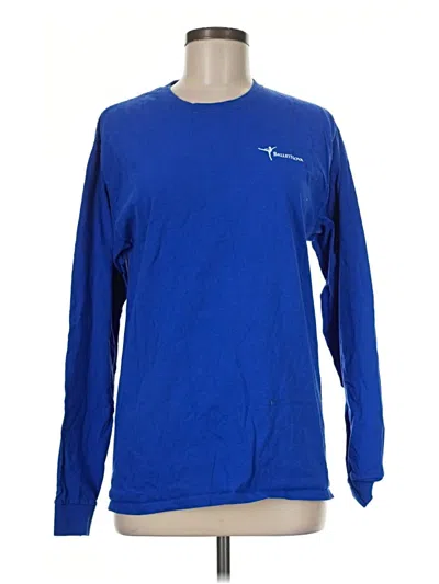 Pre-owned Hanes Long Sleeve T-shirt In Blue
