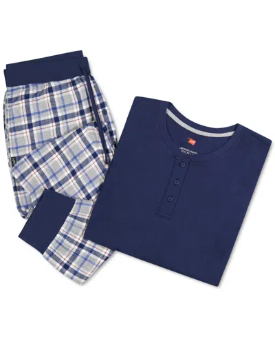 Hanes Men's 2-pc. Long-sleeve Henley Crew Top & Ultra Soft Flannel Jogger Pant Sleep Set In Gray