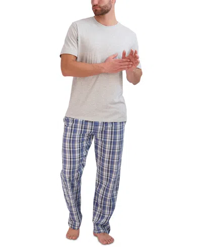 Hanes Men's 2-pc. Relaxed-fit Sleep T-shirt & Stretch Plaid Pajama Pants Set In Light Grey