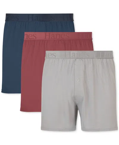 Hanes Men's 3-pk. Originals Supersoft Knit Boxers In Red Blue Grey Assorted