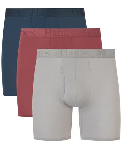 Hanes Men's 3-pk. Originals Supersoft Boxer Briefs In Blue,red,grey