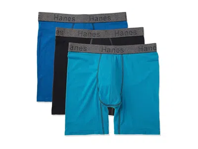 Hanes Men's 3-pack Comfort Flex Fit Ultra Soft Stretch Boxer Brief, Available In Regular And Long Leg Men' In Blue