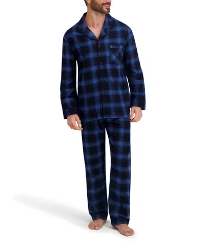 Hanes Men's Flannel Button Down Pajama Sleep Set In Blue