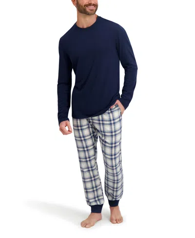 Hanes Men's Long Sleeve Crew Flannel Sleep Set In Blue