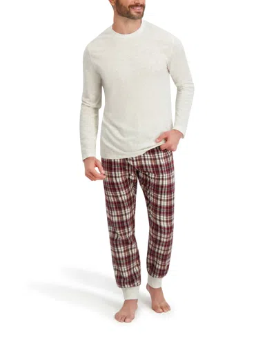 Hanes Men's Long Sleeve Crew Flannel Sleep Set In Brown
