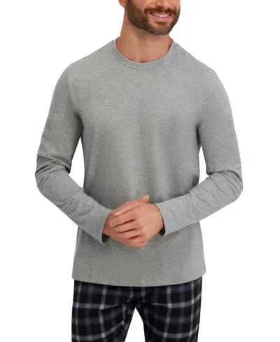 Hanes Men's Long Sleeve Crew Flannel Sleep Set In Gray