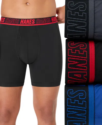 Hanes Men's Moves Xtemp Performance Boxer Briefs, 3-pack In Black