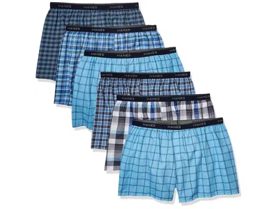 Hanes Men's Tagless Boxer With Exposed Waistband, Multiple Packs Available Men's Underwear Assorted 6-pack In Blue