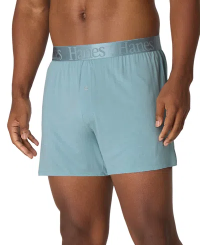 Hanes Men's Ultimate Knit Tagless Boxer Shorts, 3-pack In Blue