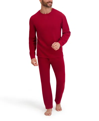 Hanes Men's Waffle Crew Neck Sleep Set In Red