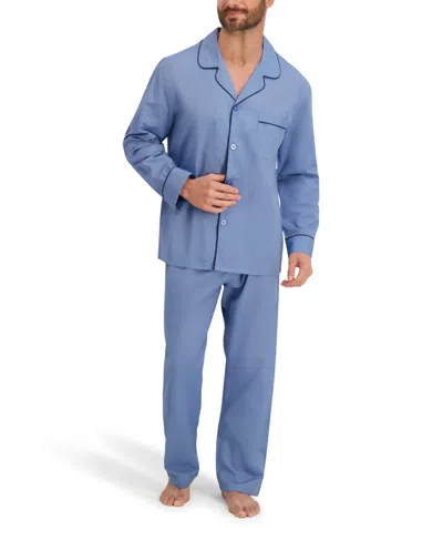 Hanes Men's Woven Button Down Pajama Sleep Set In Blue