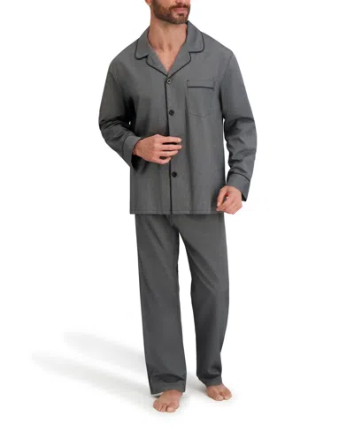 Hanes Men's Woven Button Down Pajama Sleep Set In Gray