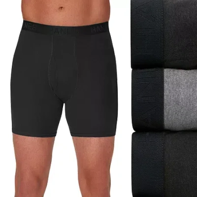 Hanes Mens Big And Tall 3 Pack Boxer Briefs 7703b3 In Black