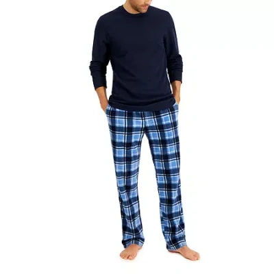 Hanes Mens Fleece Crew Neck Long Sleeve 2-pc. Pajama Set In Blue