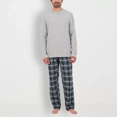 Hanes Mens Fleece Crew Neck Long Sleeve 2-pc. Pajama Set In Gray