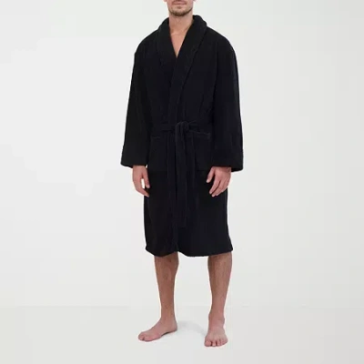 Hanes Mens Fleece Long Sleeve Knee Length Robe In Black
