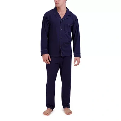 Hanes Mens Knit Big Long Sleeve 2-pc. Pant Pajama Set In Blue