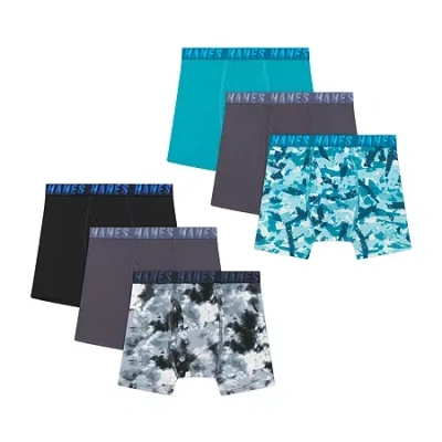 Hanes Moves Stretch Bonus Pack Little & Big Kid Boys 6 Pack Boxer Briefs Bu9xf6 In Black