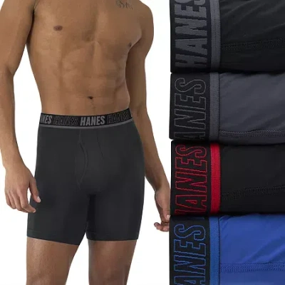 Hanes Moves X-temp Performance Total Support Pouch Mens 4 Pack Support Pouch Boxer Briefs Umsbe4 In Black
