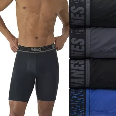 Hanes Moves X-temp Performance Total Support Pouch Mens 4 Pack Support Pouch Long Leg Boxer Briefs Umsld4 In Black