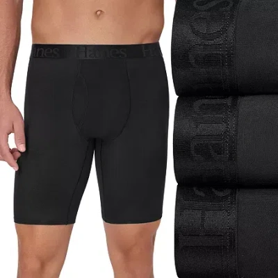 Hanes Originals Ultimate Supersoft Mens 3 Pack Long Leg Boxer Briefs Uo2ll3 In Black