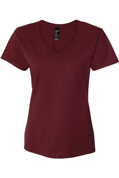 Hanes Perfect-t Womens V-neck T-shirt In Burgundy