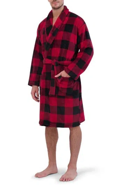 Hanes Plaid Fleece Robe In Red/ Black