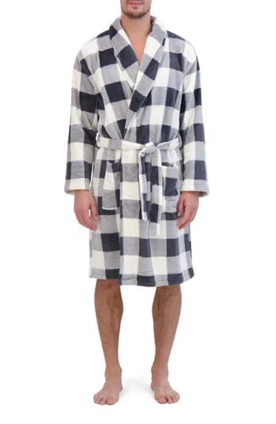 Hanes Plaid Fleece Robe In White/ Black