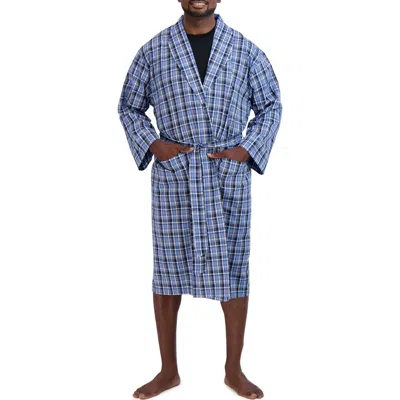 Hanes Shawl Collar Robe In Blue Plaid