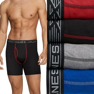 Hanes Sport X-temp Comfort Mens 4 Pack Boxer Briefs Uxcba4 In Black