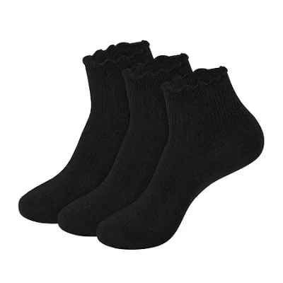 Hanes Supersoft Lettuce Edge Womens Multi-pack 3 Pair Quarter Ankle Socks In Black