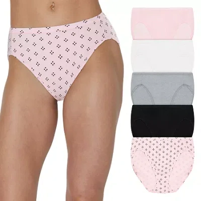 Hanes Ultimate 5-pack Pure Comfort High Cut Briefs Panties Underwear 43w5cs In Pink