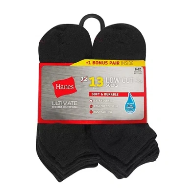 Hanes Ultimate Bonus Pack Mens Multi-pack 13 Pair Low Cut Socks In Black
