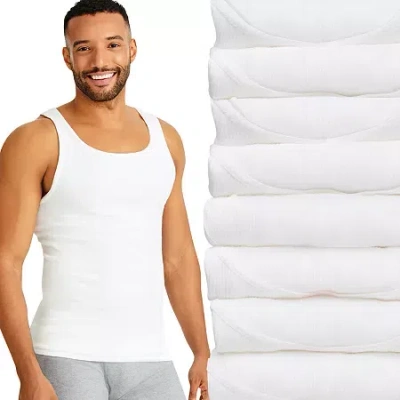 Hanes Ultimate Bonus Pack Mens U Neck Sleeveless 8 Pack Tank In White