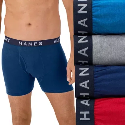 Hanes Ultimate Comfort Blend Mens 4 Pack Boxer Briefs Ubbbc4 In Blue