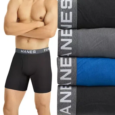 Hanes Ultimate Comfort Flex Fit Ultra Soft Mens 4 Pack Boxer Briefs Ufbbb4 In Black