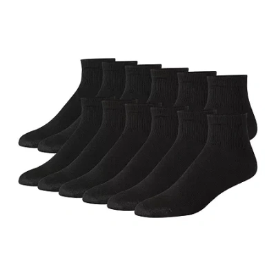 Hanes Ultimate Mens Multi-pack 12 Pair Big And Tall Quarter Ankle Socks In Black