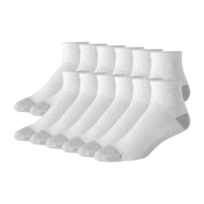 Hanes Ultimate Mens Multi-pack 12 Pair Big And Tall Quarter Ankle Socks In White