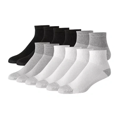 Hanes Ultimate Mens Multi-pack 12 Pair Quarter Ankle Socks In Gray