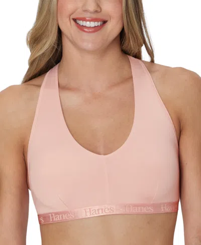 Hanes Women's 2-pack Originals Supersoft Ultimate V-neck Racerback Bralette Dus201 In Earthen Tan,cotton Candy Pink (a36v)