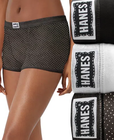 Hanes Women's 3-pk. Originals Ultimate Boxer Brief Underwear 45vobb In Black,whit