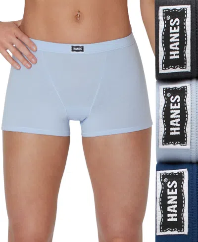 Hanes Women's 3-pk. Originals Ultimate Boxer Brief Underwear 45vobb In Moonlit Sky Grey Heather,chilled Lilac