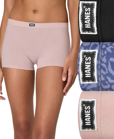 Hanes Women's 3-pk. Originals Ultimate Boxer Brief Underwear 45vobb In Pink