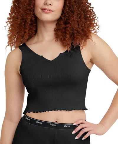 Hanes Women's Originals Cozywear Cropped Ribbed Tank Top Og117 In Black