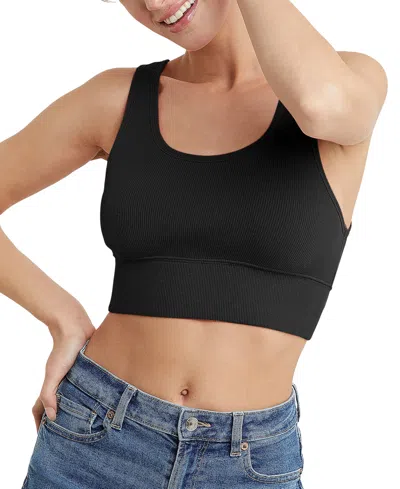 Hanes Women's Originals Cozywear Ribbed Longline Bralette Og116 In Black